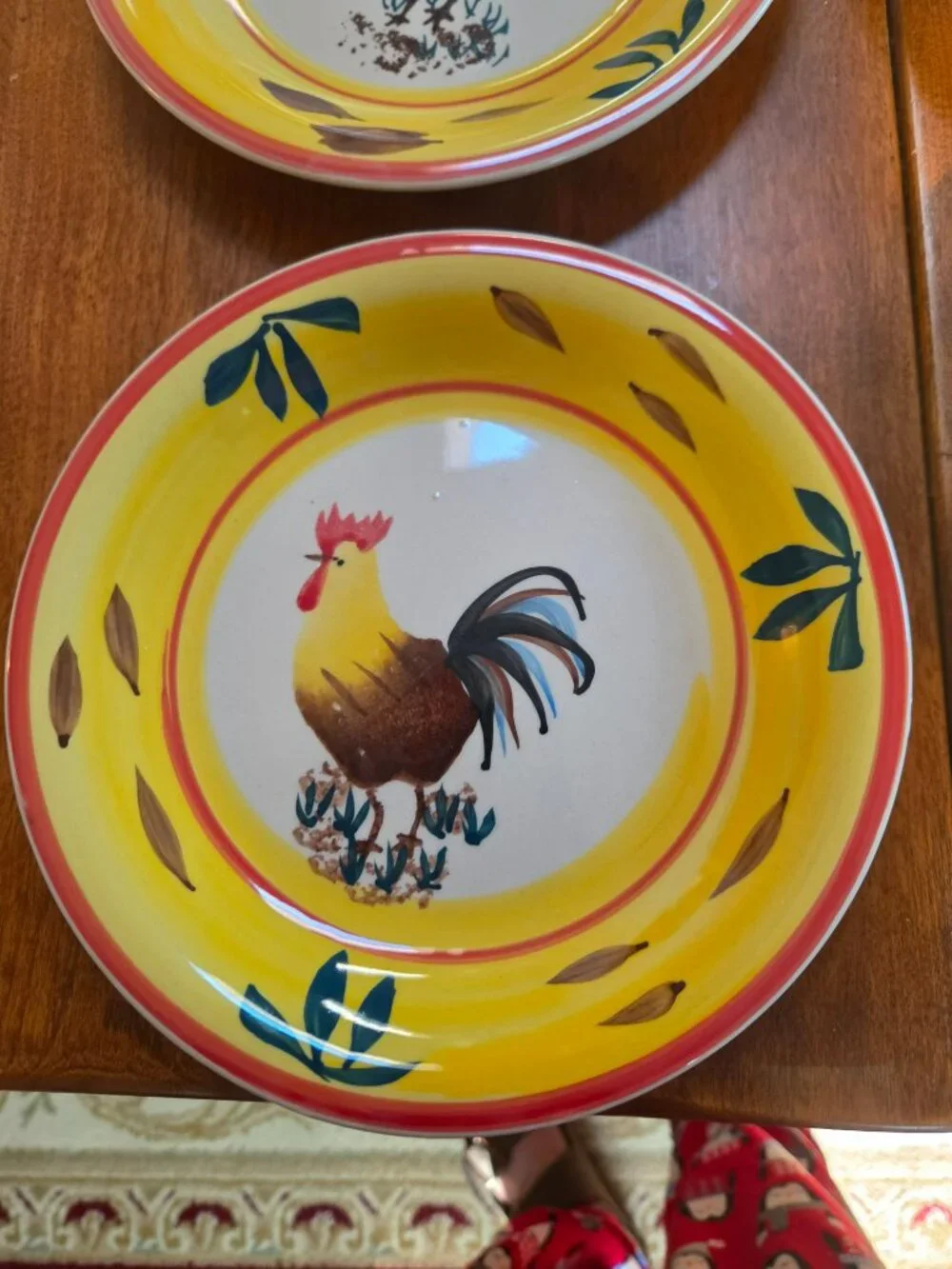 VINTAGE PHILLIPPE RICHARD HAND PAINTED ROOSTER  SALAD OR BREAD PLATES